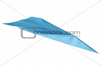 Blue paper plane, isolated on a white background.