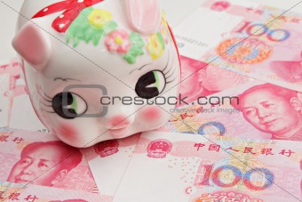 piggy bank on china banknote