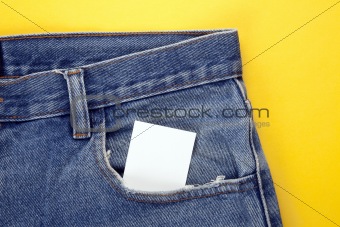 blank paper in the jeans pocket