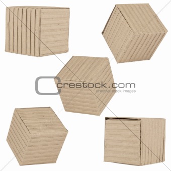 five packages made of corrugated cardboard