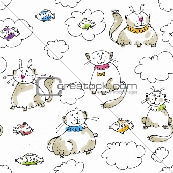 Dreaming cats seamless pattern