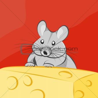 Gray cartoon mouse and cheese