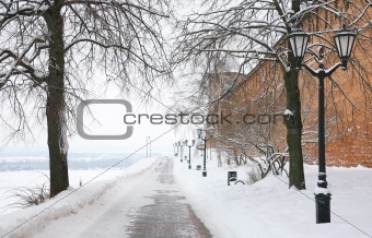 Winter alley in the Kremlin Nizhny Novgorod Russia
