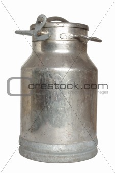 metal can on milk on white background