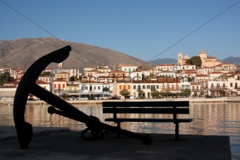 Galaxidi, Anchor Silhouette, And Bench