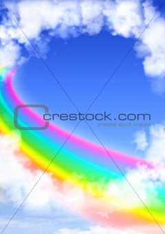 Frame from white clouds and rainbow