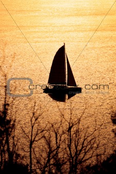 Catamaran on sunset