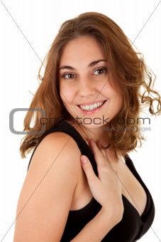 Smiling woman in a black dress
