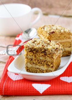 Traditional honey cake on plate