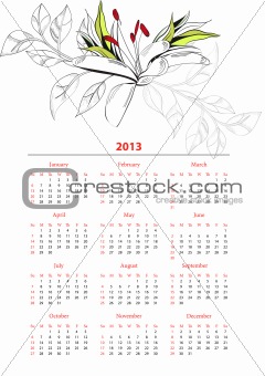 Template for calendar 2013 with flowers 