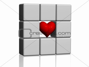 the red heart in grey cubes