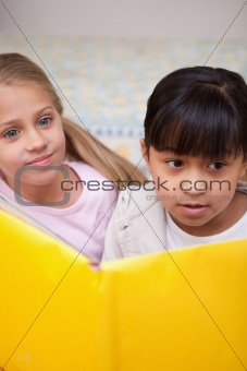 Portrait of schoolgirls reading