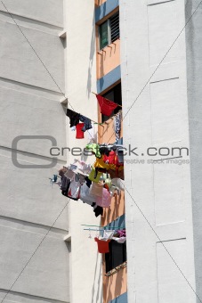 Laundry drying from windows, Singapore