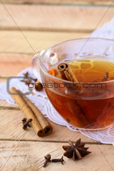 Tea with spices - cinnamon, a carnation and an anise