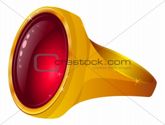 Gold ring with red gem