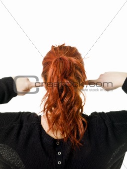 Back of a red haired woman