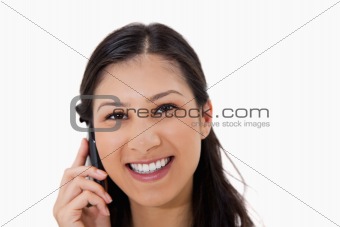 Cheerful woman on the phone