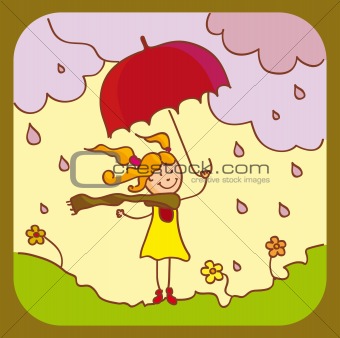 A girl with a red umbrella