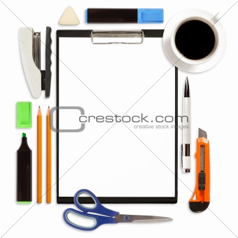 Clipboard With Office Supply Isolated