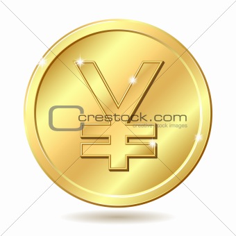 golden coin with yen sign