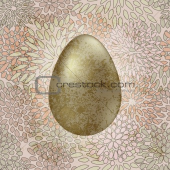 vector golden easter egg on seamless floral spring retro backgro