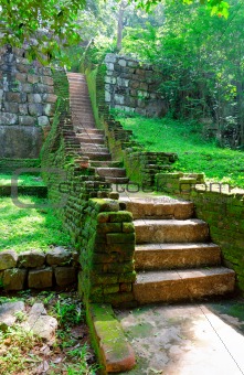 steps and the ruins of the royal palace and the park of Sigiriya