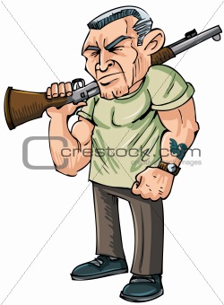 Cartoon Vietnam vet with a rifle. Isolated on white