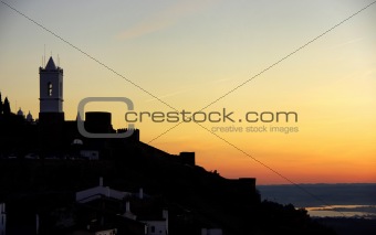 Silhouette of Monsaraz village,Portugal.