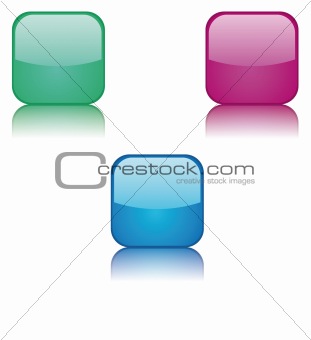Three multi-colored buttons