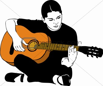 a girl playing on an acoustic guitar