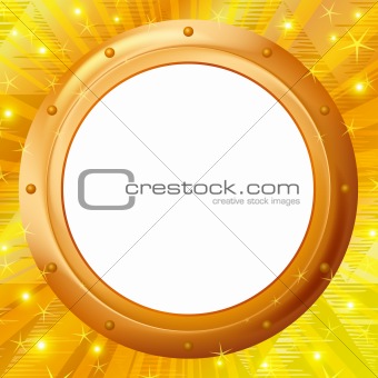 Frame porthole on gold background
