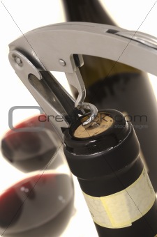 Corkscrew opening wine bottle 