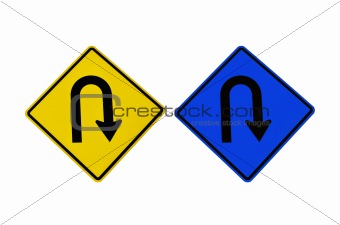 yellow and blue u-Turn symbol isolated