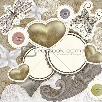 vector vintage scrap template design with hearts, for valentine'