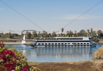 Nile river boat cruising through Luxor