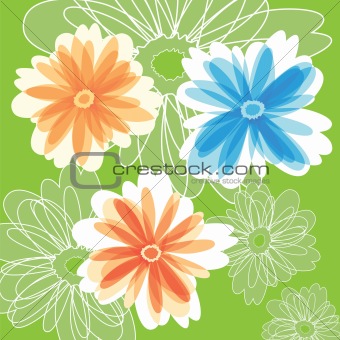 Abstract Flowers on green color background