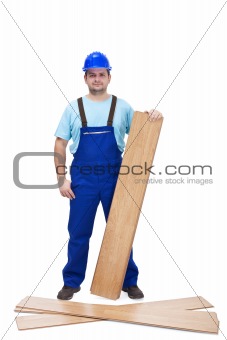 Worker with laminate flooring