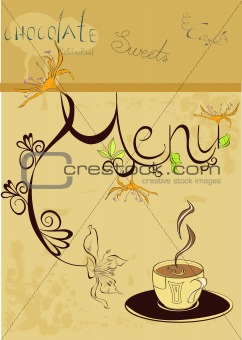 Template for menu with a cup of coffee