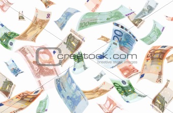 Falling euros on white background
