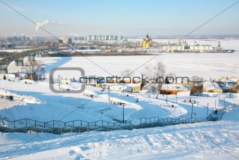 February view of Strelka from Fedorovsky embankment Nizhny Novgo
