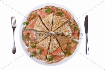Pancakes with salmon fish