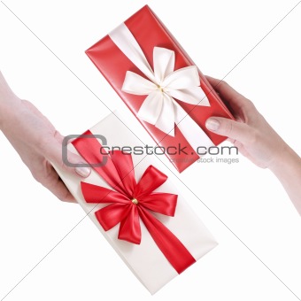 Red and white gift boxes