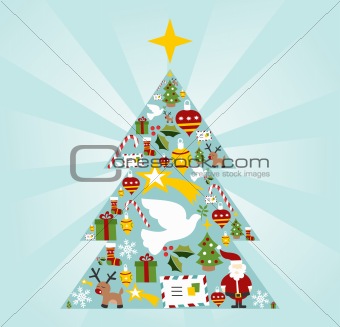 Christmas icon set in season tree shape