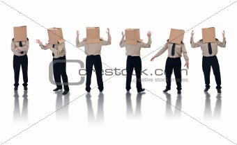 Box headed businessman with reflection