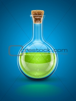 glass chemical flask with green toxic liquid
