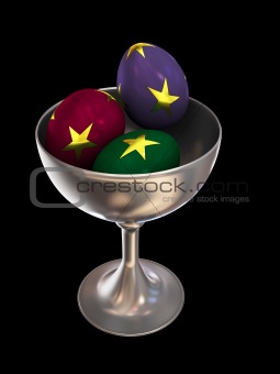 Isolated ornate eggs in a bowl