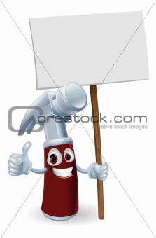 Cartoon hammer with board sign