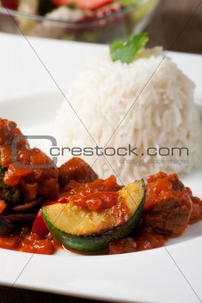indian zucchini curry dish with rice 