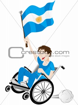 Argentina Sport Fan Supporter on Wheelchair with Flag