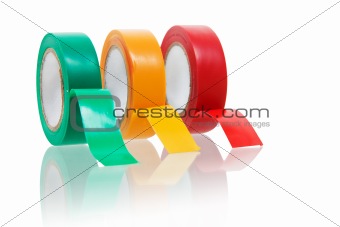 Three colors insulating tape isolated on white 